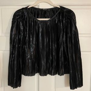 ZARA | metallic pleated plisse blouse